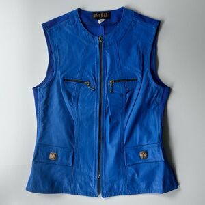 Vintage Isabel USA Bright Blue Leather Zip Front Vest Size L